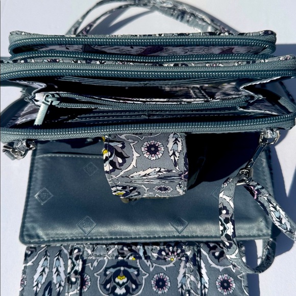 Vera Bradley Plaza Tile Gray Purple Black White Crossbody Large Wallet - Picture 6 of 15